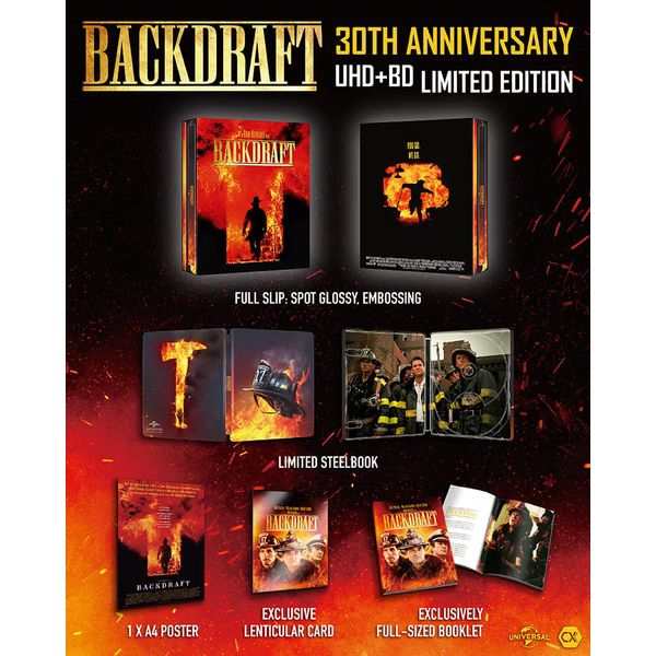 Backdraft 30th Anniversary 4K UHD + Blu-Ray Limited Edition Full Slip w/ Steelbook + Extras (CX Media TW)