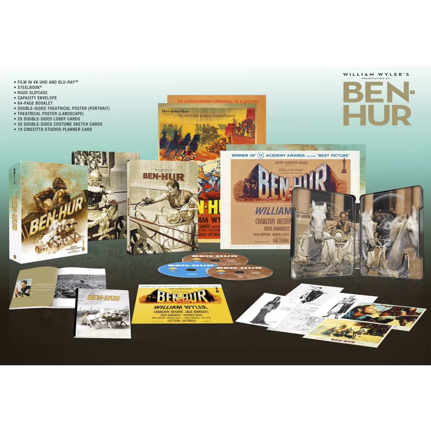 Ben Hur (1959) Limited Collectors Edition Steelbook 4K Ultra HD + Blu-ray w/ Rigid Slipcase + Extras (Warner Bros. UK) [REGION FREE]