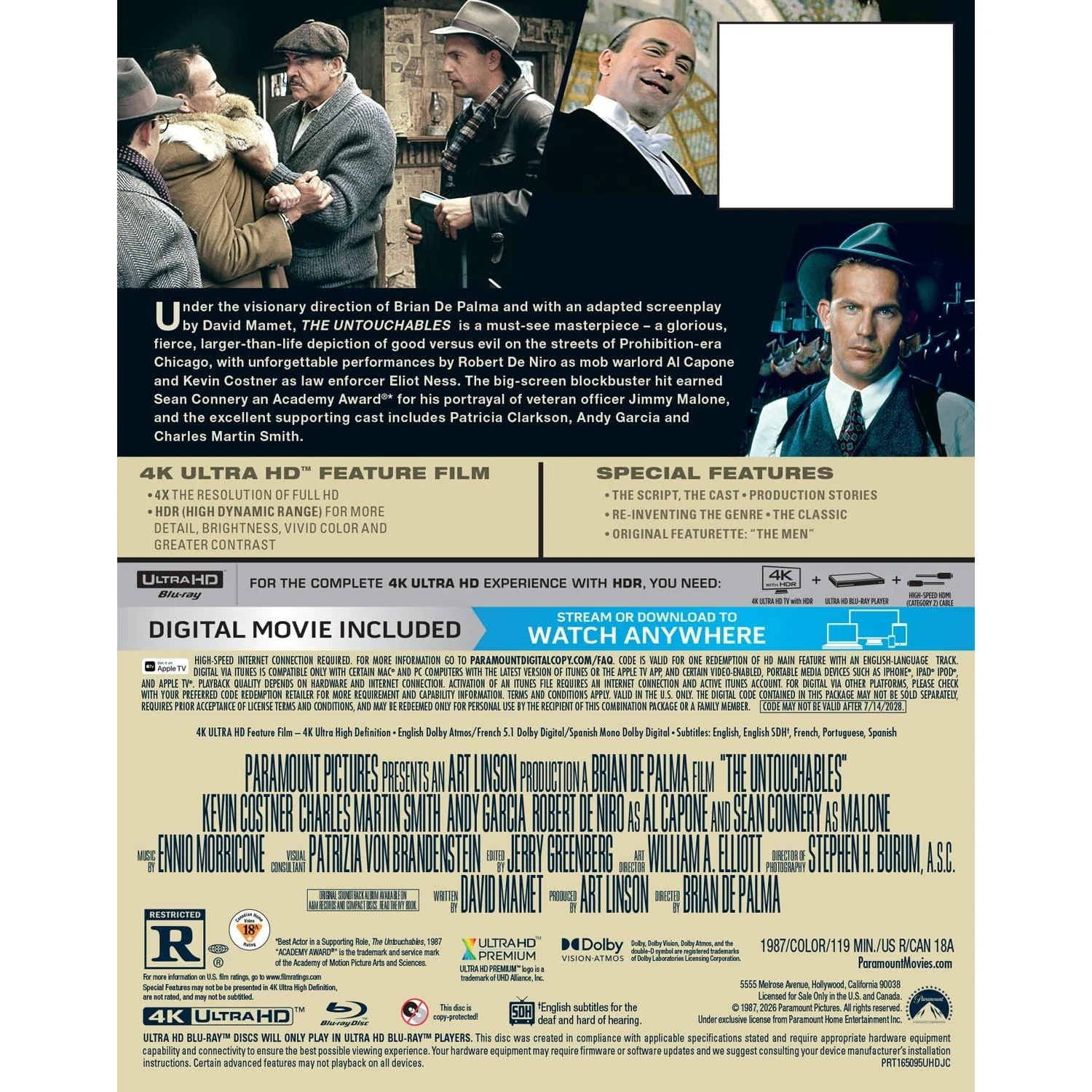 PRE-ORDER: The Untouchables (Limited Edition Steelbook) 4K UHD + Digital [Paramount US] - Image 4